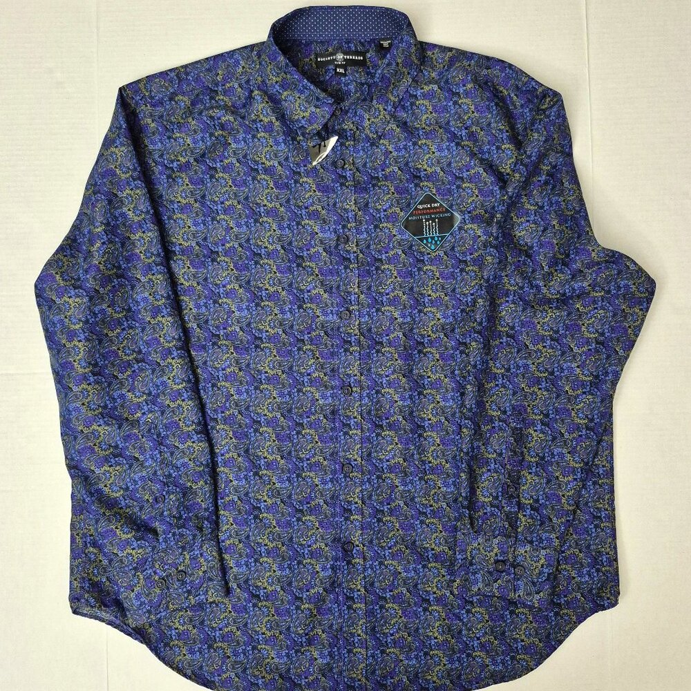 Society of Threads Shirt Men's 2XL Slim Fit Button-Up Blue Geometric - NWoT
